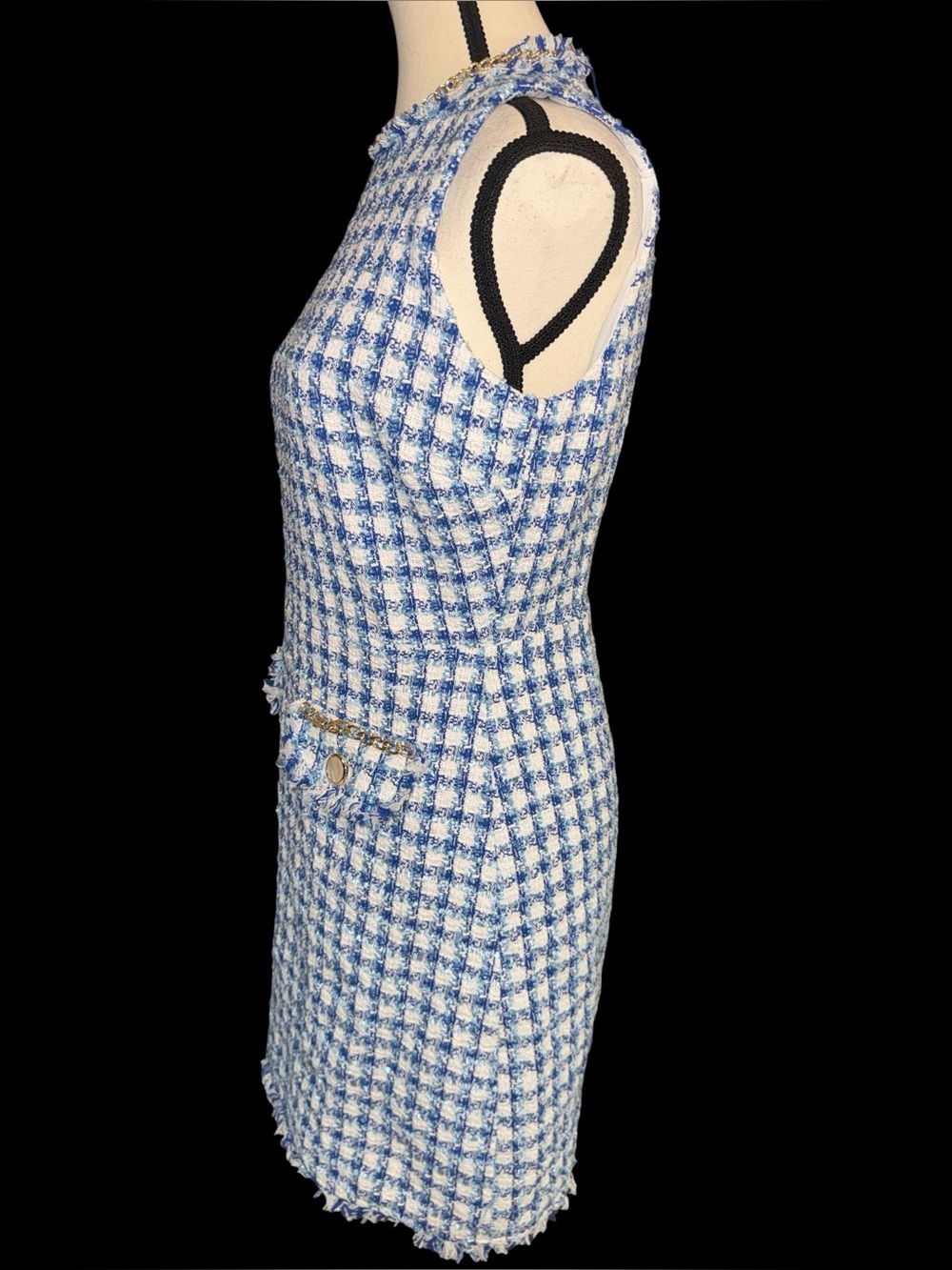 Alexia Admor Women's Klara Tweed Dress 6 Blue Chain Sleeveless Office wedding - Picture 2 of 7